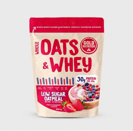 Pudra proteica cu ovaz, GoldNutrition, Oats & Whey Capsuni, 400 g