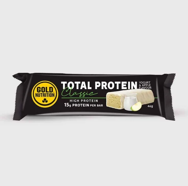 Baton Proteic cu iaurt si mere, Total Protein Bar, 46 g, GoldNutrition-<p>Total Protein Bar este un baton hiperproteic care combină proteinele, hidraṭii şi vitaminele. Da, Total Protein conṭine 13 vitamine şi minerale care sporesc puterea nutritivă a acestui baton. În afară de acestea are o textură moale şi gust delicios. Îi vei rezista?</p>