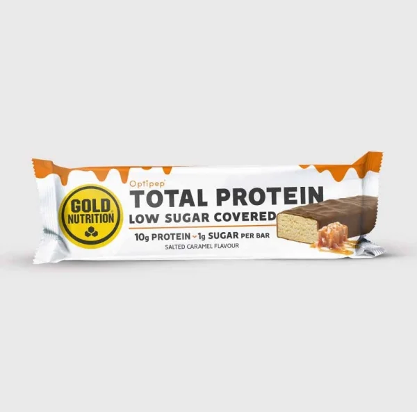 Baton proteic cu caramel sarat Total Protein Bar Low Sugar, GoldNutrition, 30 g-<p>Baton proteic cu glazură de ciocolată cu un conținut redus de zahăr.</p>