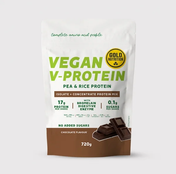 Pudra proteica vegetala, GoldNutrition, V Protein Ciocolata, 720 g-<p>V-Protein este o proteină vegetală. Puda proteică vegetală este ideală pentru completarea aportului de proteine ​​și menținerea masei musculare.</p>
