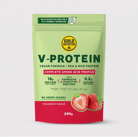 Pudra proteica vegetala, GoldNutrition, V Protein Capsuni, 240 g