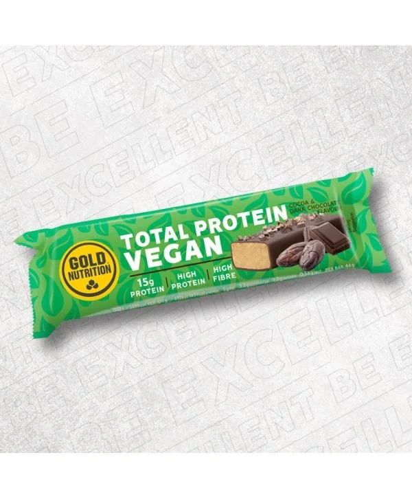 Baton proteic cu cacao si ciocolata neagra, Total Protein Vegan Bar, 46 g, GoldNutrition-<p>Batonul proteic cu cacao și ciocolată neagră Total Protein Vegan Bar GoldNutrition este un baton proteic vegan cu un gust delicios. </p>