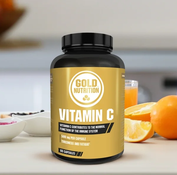 Vitamina C, GoldNutrition, Vitamin C 500 mg, 60 capsule-<p>Vitamina C contribuie la funcționarea normală a sistemului imunitar și ajută la reducerea oboselii și extenuării. Vitamina C contribuie la metabolismul energetic normal și la protejarea celulelor împotriva stresului oxidativ. Vitamina C contribuie la formarea normală a colagenului pentru funcționarea normală a vaselor de sânge, sistemului osos, ligamentelor, pielii si dinților.</p>