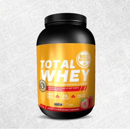 Proteine din zer, pudra proteica, GoldNutrition Total Whey Protein capsuni, 1kg